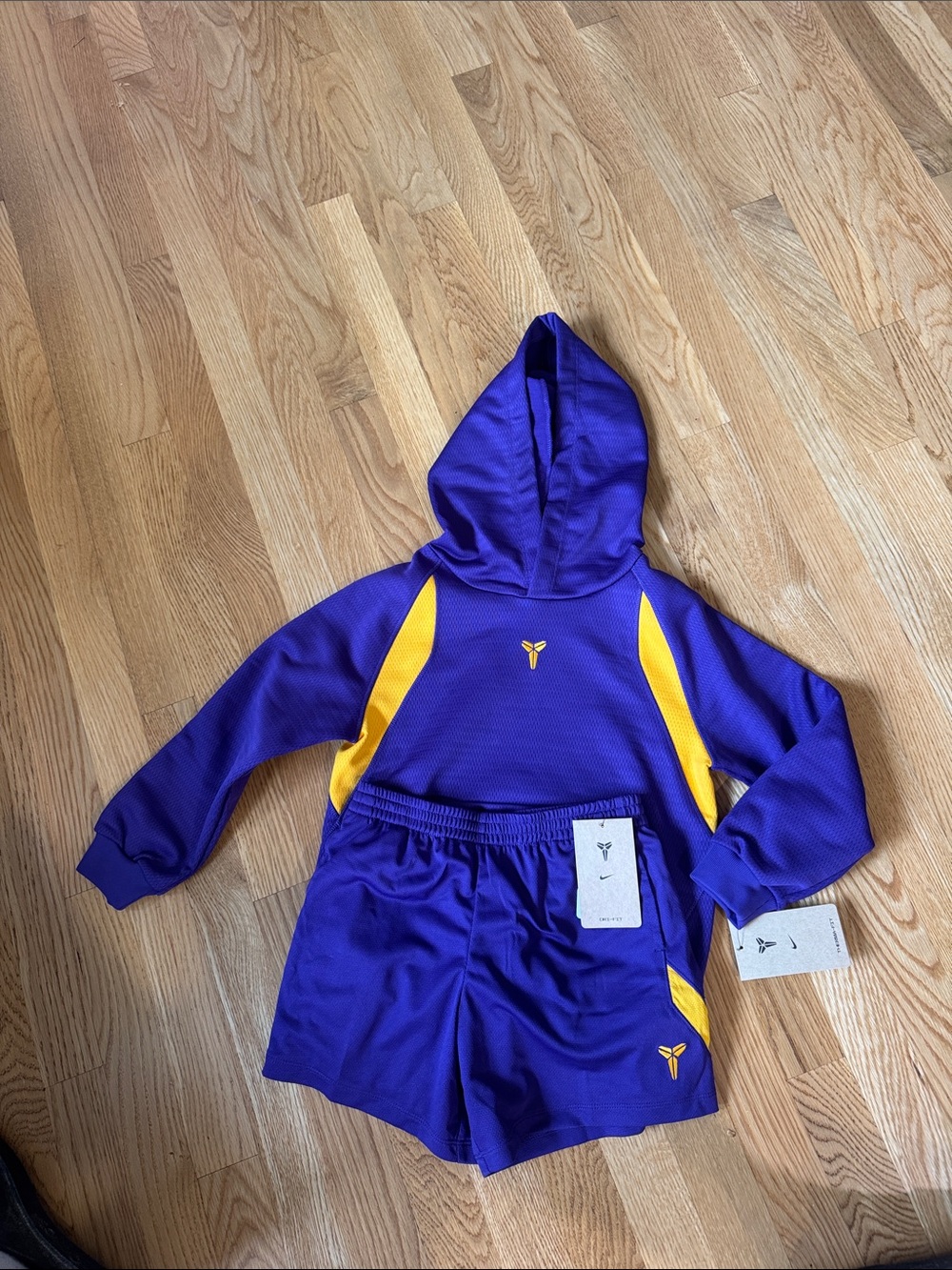 Nike Purple and Yellow Kids Hoodie & Shorts Matching Set